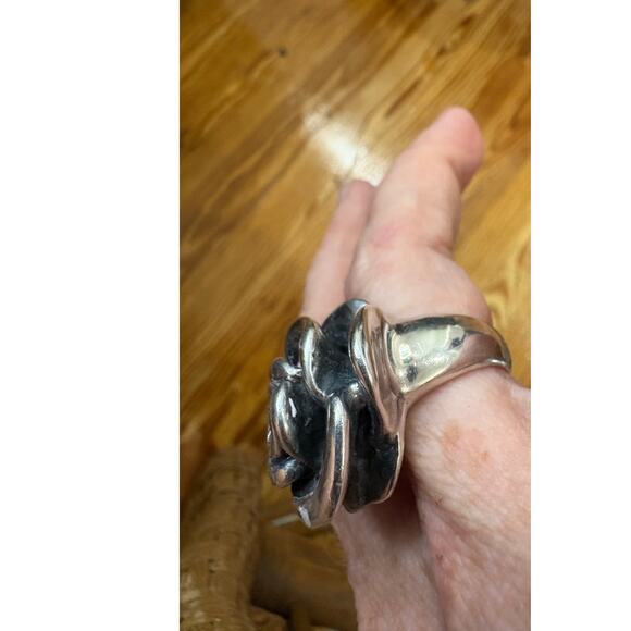Vintage Freeform Hollow X Large Rose Cocktail Ring 925 Silver STUINNER - Picture 6 of 9
